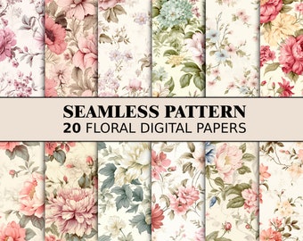 Seamless Floral Pattern Rose Scrapbook Paper Cute Botanical Shabby Chic Junk Journal Pages Pink Digital Paper Nature Light Flower Seamless