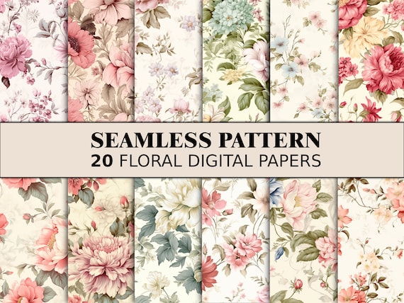 Seamless Floral Pattern Rose Scrapbook Paper Cute Botanical Shabby Chic Junk Journal Pages Pink Digital Paper Nature Light Flower Seamless