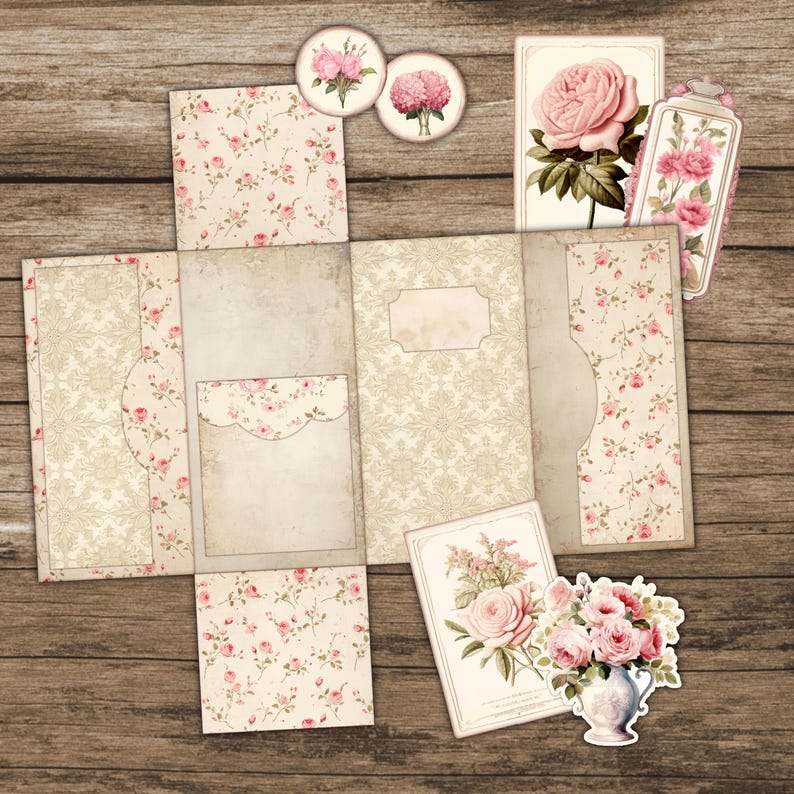 Rose Shabby Chic Folio Kit Floral Cute Junk Journal Kit Pink Folio ...