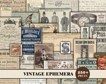 Ephemera For Junk Journals, Vintage Ephemera Pack, Ephemera Bundle, Old Paper Printable Kit, Collage Sheet, Ledger, Letters, Scrapbook