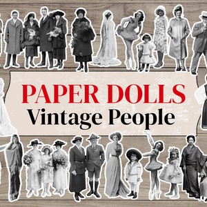 Bambole di carta Bambole di carta stampabili Bambole di carta digitali Vintage, Persone dal taglio pignolo, Oggetti effimeri dal taglio pignolo, Kit diario spazzatura, Persone ritagli