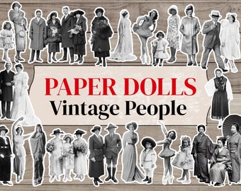 Muñecas de papel Muñecas de papel imprimibles Muñecas de papel digitales Vintage, Personas de corte quisquilloso, Efímera de corte quisquilloso, Kit de diario basura, Personas recortadas