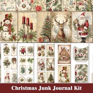 Christmas Junk Journal Kit Winter Junk Journal Pages Christmas Ephemera Craft Supplies Digital Red Scrapbook Paper Christmas Printables