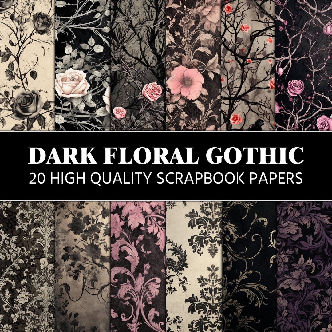 Dark Gothic Scrapbook Paper Pink Black Halloween Roses Thorns Junk ...