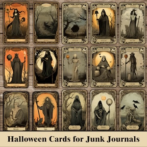 Halloween Junk Journal Cards, Dark Junk Journal Tags, Halloween Craft Supplies, Embellishments, Scrapbook Ephemera, Digital Printable Kit