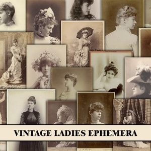 Oude foto's Ephemera, Kastkaarten voor Junk Journals, Ephemera Bundel, Pack, Vintage Foto's, Mensen, Vrouwen, Dames, Lady Portrait