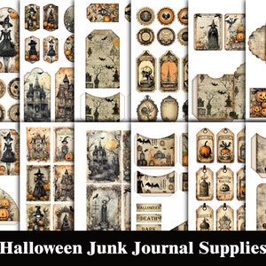 Halloween Junk Journal Supplies Junk Journal Tags Labels Cards Halloween Printable Digital Kit Spooky Halloween Ephemera Pack Craft Supplies