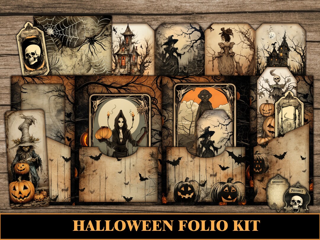 Halloween Junk Journal Folio Kit, Halloween Ephemera, Junk Journal Tab ...
