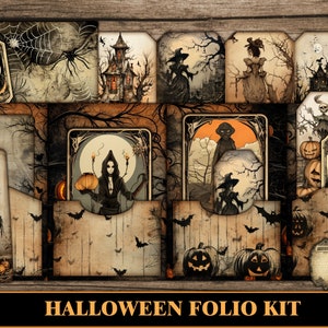 Kit Folio del diario spazzatura di Halloween, Oggetti effimeri di Halloween, Scheda del diario spazzatura, Kit digitale stampabile di Halloween, Spettrale, Scrapbook, Scuro, Arancione