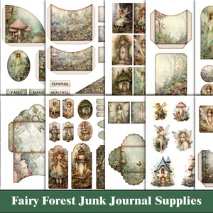 Fairy Forest Junk Journal Supplies, Magic Woodland Junk Journal Kit, Fantasy, Magical, Botanical Forest Ephemera, Tags, Labels, Pockets