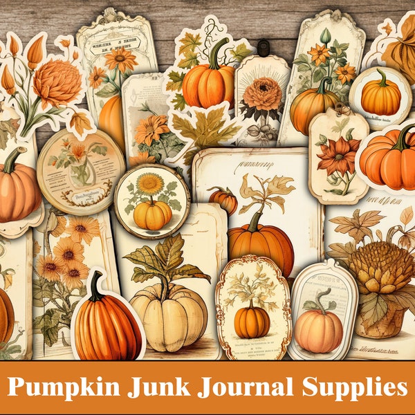 Fall Junk Journal Supplies Pumpkin Junk Journal Tags Cards Orange Ephemera Digital Download Autumn Labels Fall Fussy Cuts Craft Supplies