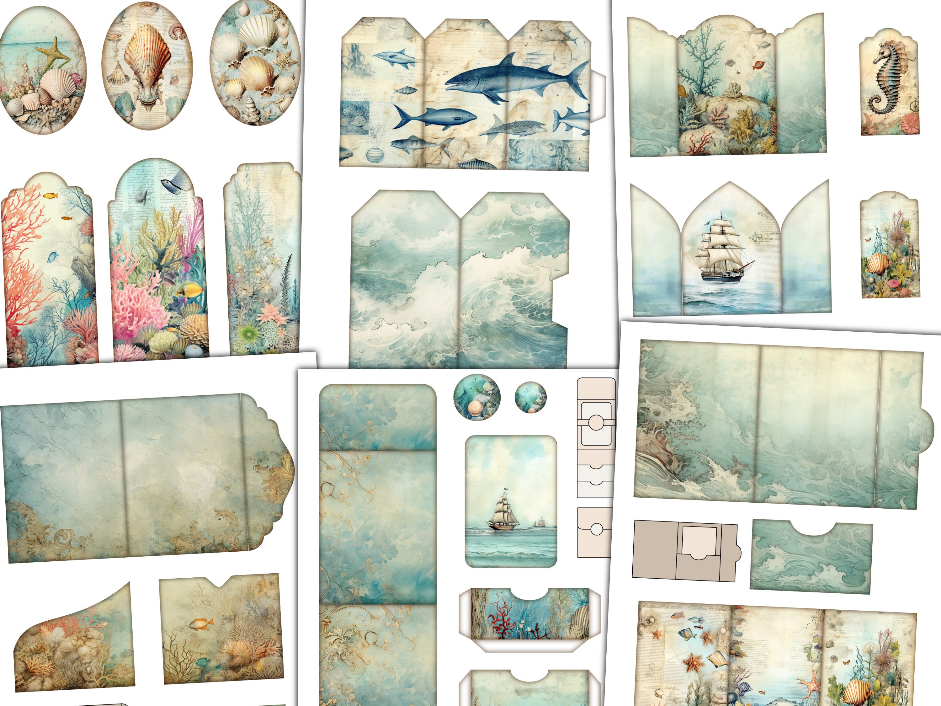 Ocean Junk Journal Kit Blue Junk Journal Pages Tags Sea Nautical ...