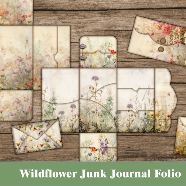 Botanical Junk Journal Folio Kit Floral Junk Journal Kit Wildflower Nature Printable Botanical Ephemera Scrapbook Envelope Craft Supplies