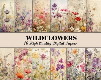 Papier de scrapbooking floral Wildflower Junk Journal Pages Summer Meadow Paper Imprimable Digital Flower Background Light Flowers Collage Sheet