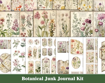 Botanical Scrapbook Paper Floral Rose Green Wildflower Junk Journal ...