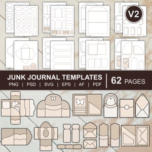 Junk Journal Templates Mega Kit Folio Template Envelope Template Tags Template Labels Frames Cards Tabs | png, svg, pdf, psd, eps, af