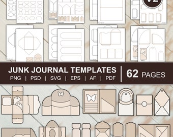 Junk Journal Templates Mega Kit Folio Template Envelope Template Tags Template Labels Frames Cards Tabs | png, svg, pdf, psd, eps, af