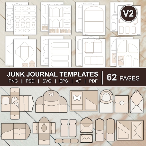 Junk Journal Templates Mega Kit Folio Template Envelope Template Tags Template Labels Frames Cards Tabs | png, svg, pdf, psd, eps, af