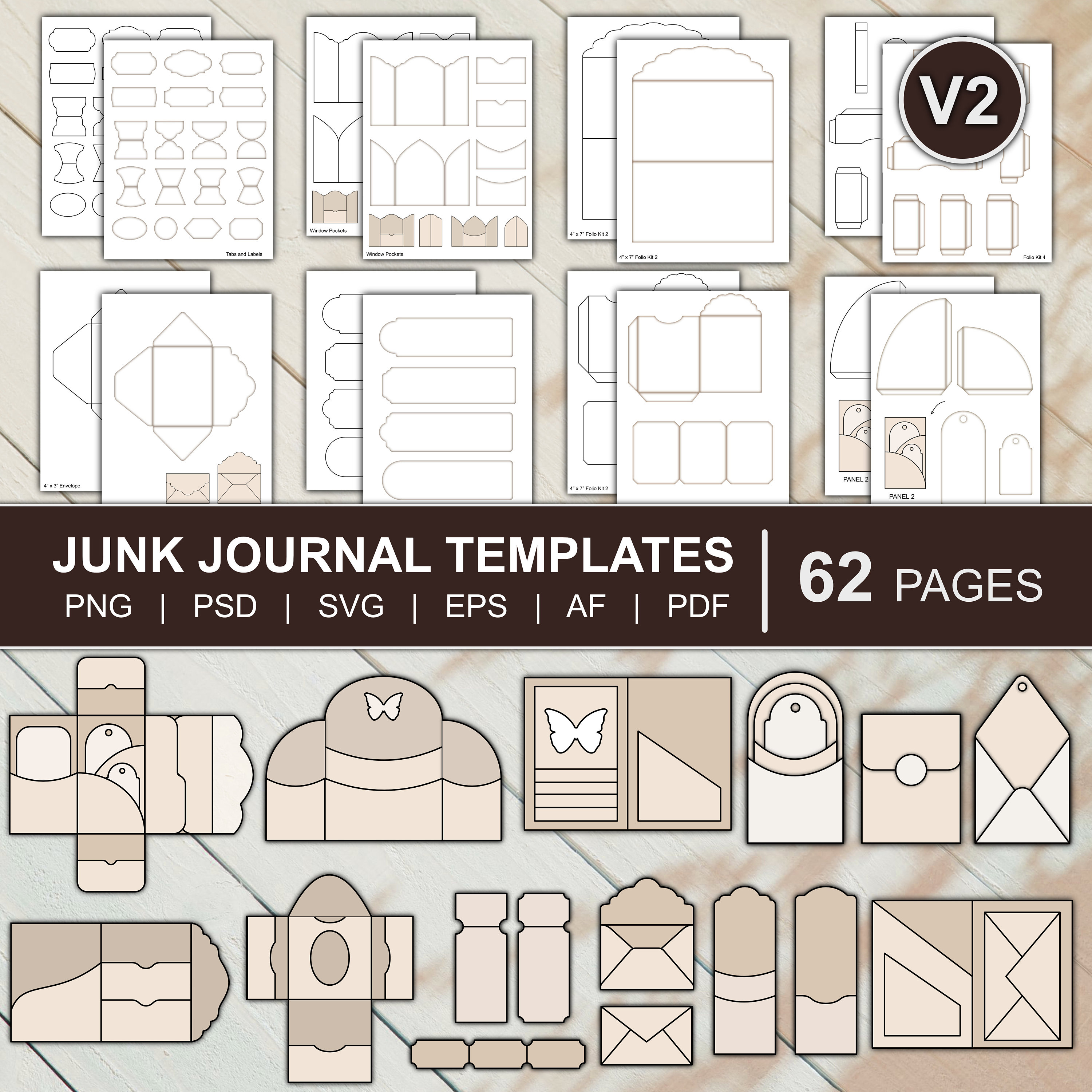 Junk Journal Templates Mega Kit Folio Template Envelope Template Tags Template Labels Frames ...