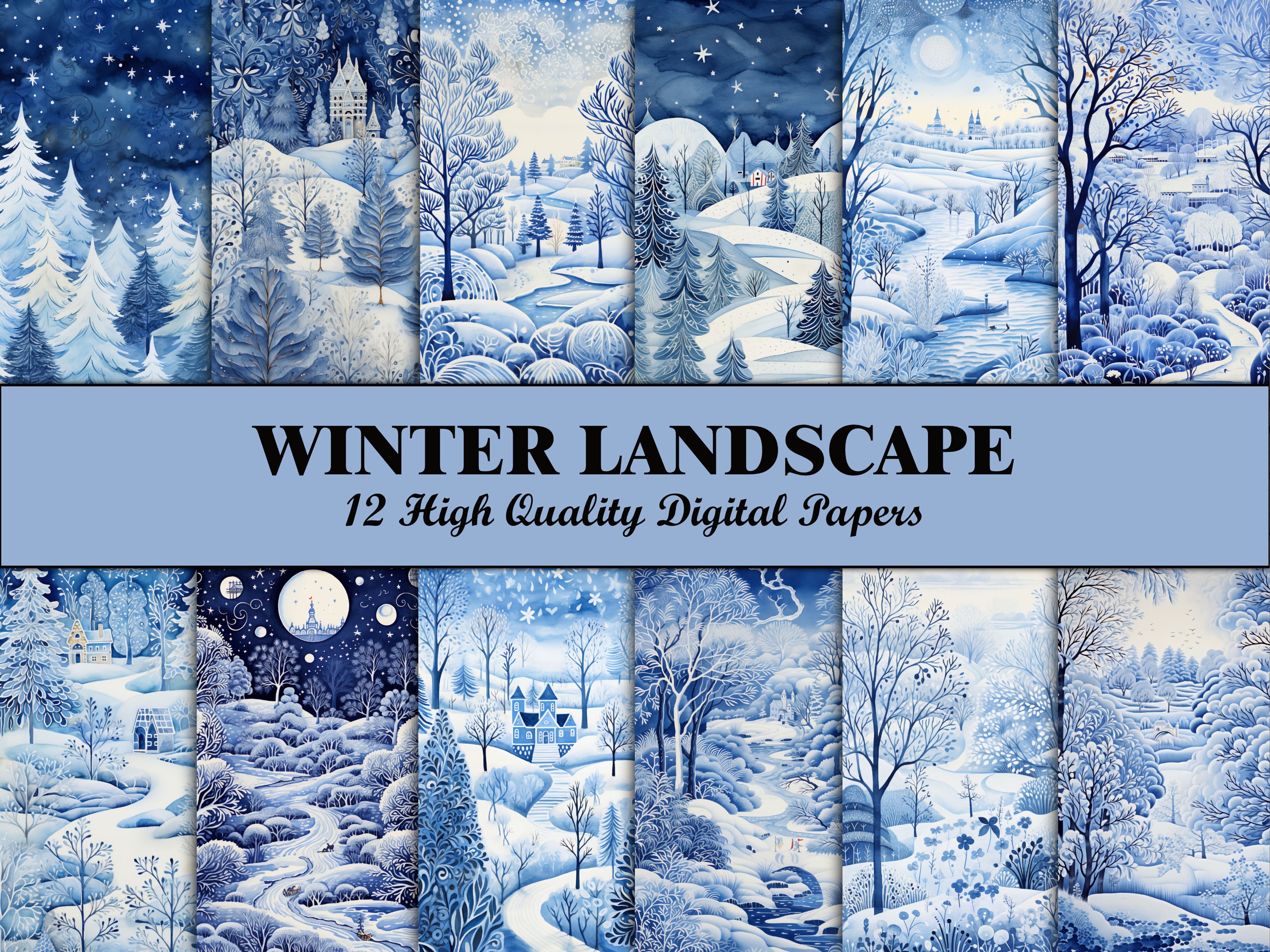 Winter Scrapbook Paper Blue Junk Journal Pages Winter Snowflake Junk ...