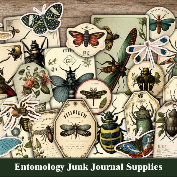 Insects Butterflies Junk Journal Ephemera Entomology Insect Butterfly Fussy Cuts Junk Journal Tags Labels Botanical Nature Forest Kit