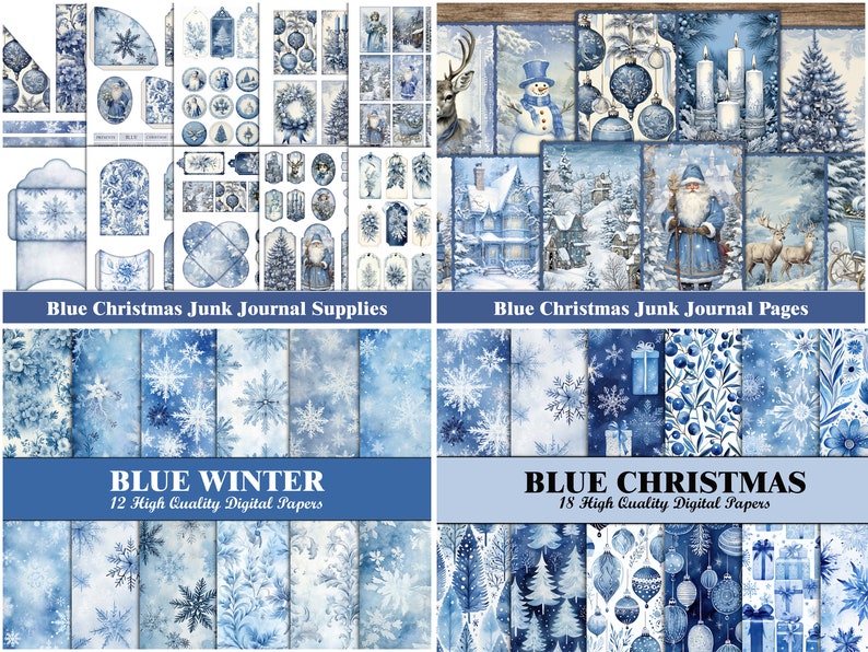 Winter Junk Journal Kit Blue Christmas Junk Journal Pages Purple Winter ...