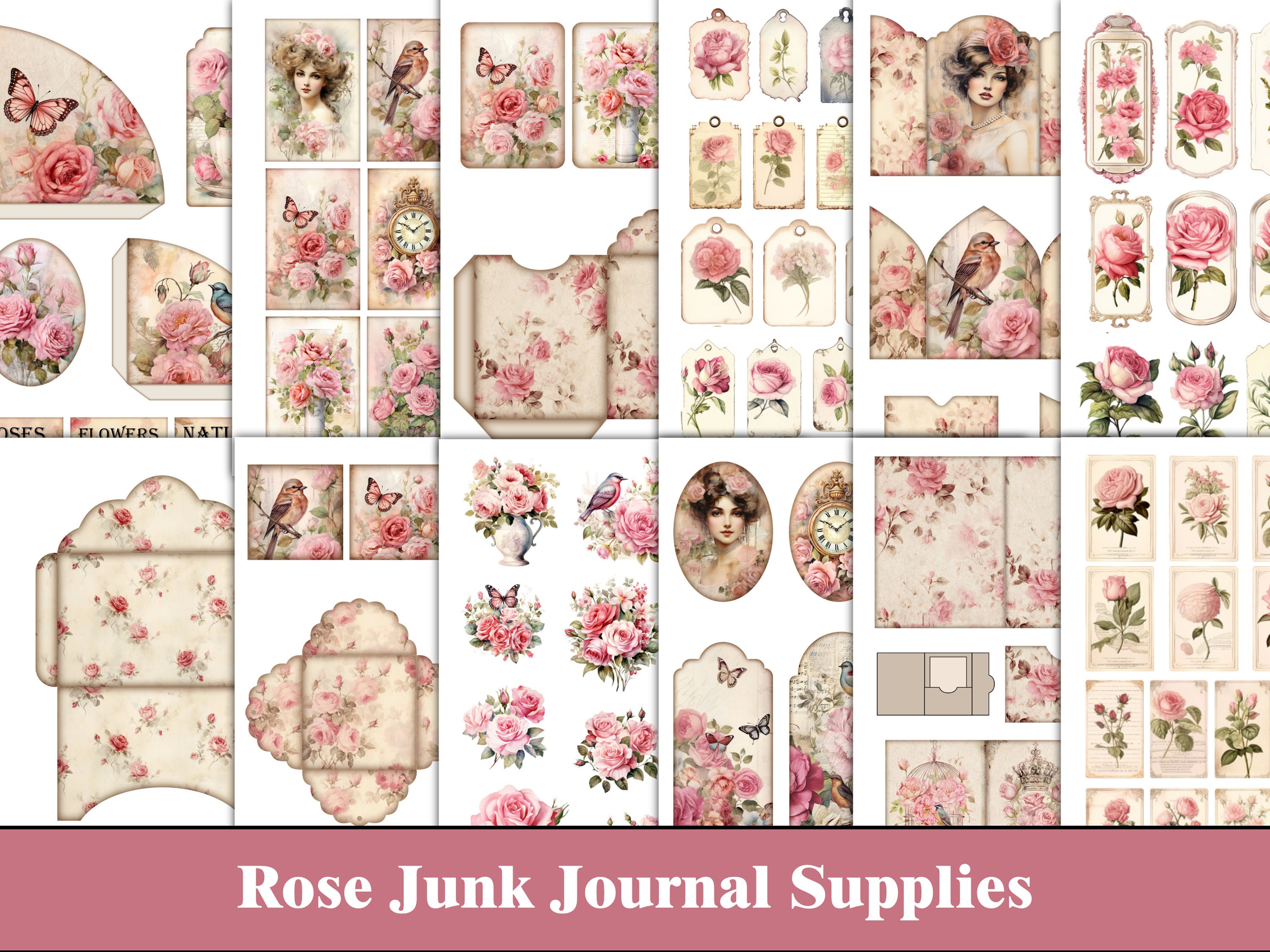 Pink Junk Journal Kit Printable Pink Ephemera Floral Rose Junk Journal ...