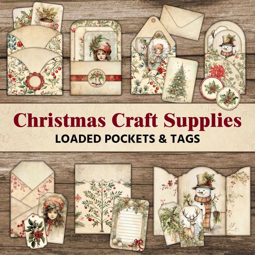 Christmas Junk Journal Kit Pockets Tags Inserts Envelope Folio Winter ...