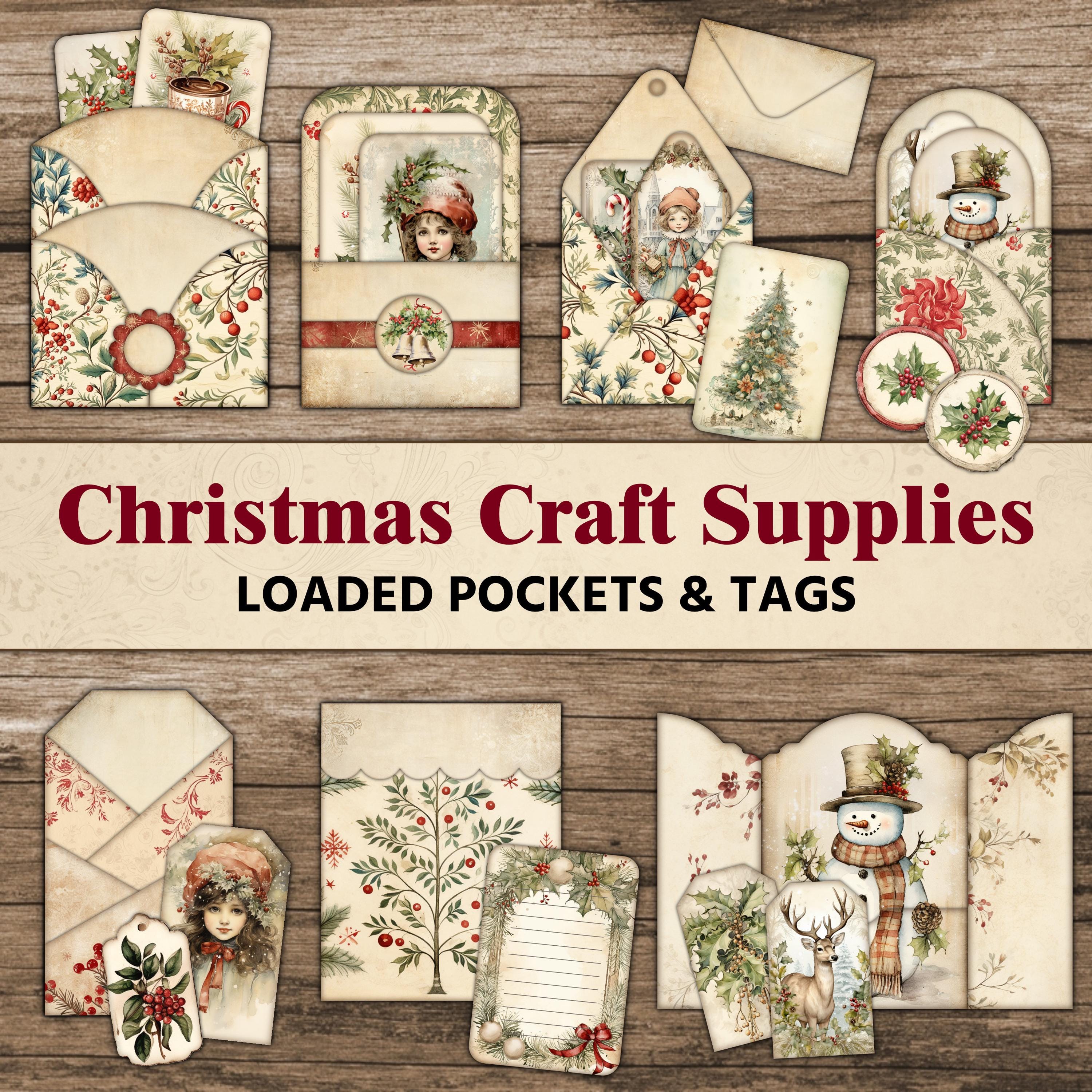 Christmas Junk Journal Kit Pockets Tags Inserts Envelope Folio Winter ...