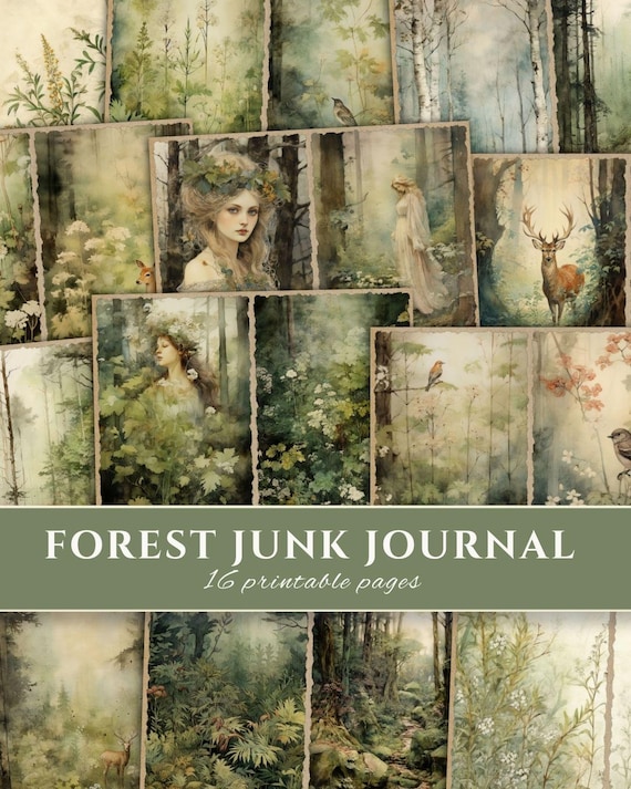 Forest Junk Journal Pages, Woodland Printable Kit, Botanical Forest Ephemera,  Green Forest Digital Supplies  Scrapbook Paper Craft Supplies
