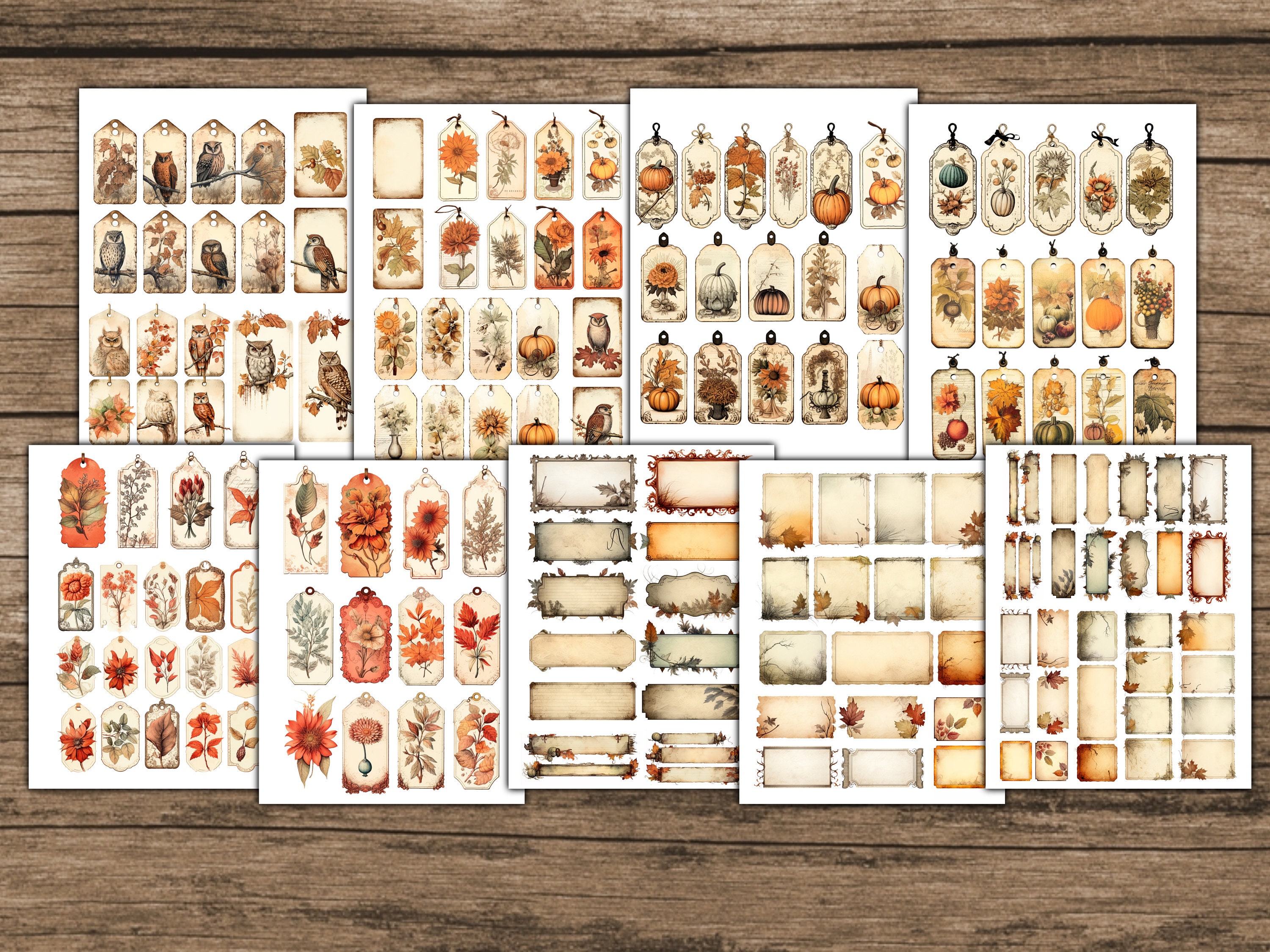 Fall Junk Journal Tags, Ephemera Bundle, Autumn Junk Journal Kit, Owl ...