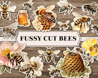 Fussy Cut Bees | Bee Junk Journal Kit, Bee Printables, Fussy Cuts Ephemera For Junk Journals, Bee Images, Supplies, Embellishments Scrapbook
