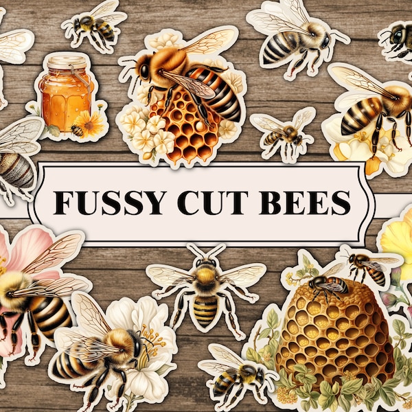 Fussy Cut Bees | Bee Junk Journal Kit, Bee Printables, Fussy Cuts Ephemera For Junk Journals, Bee Images, Supplies, Embellishments Scrapbook