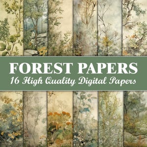 Carta per album di ritagli di foresta Carta verde Pagine di diario spazzatura Naturale Botanico Foresta Effimera Verde Stampabile Digitale Forniture artigianali Foresta