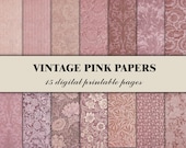 Vintage Pink Scrapbook Paper Floral Ornamental Pattern Rose Junk Journal Pages Printable Digital Background Shabby Chic