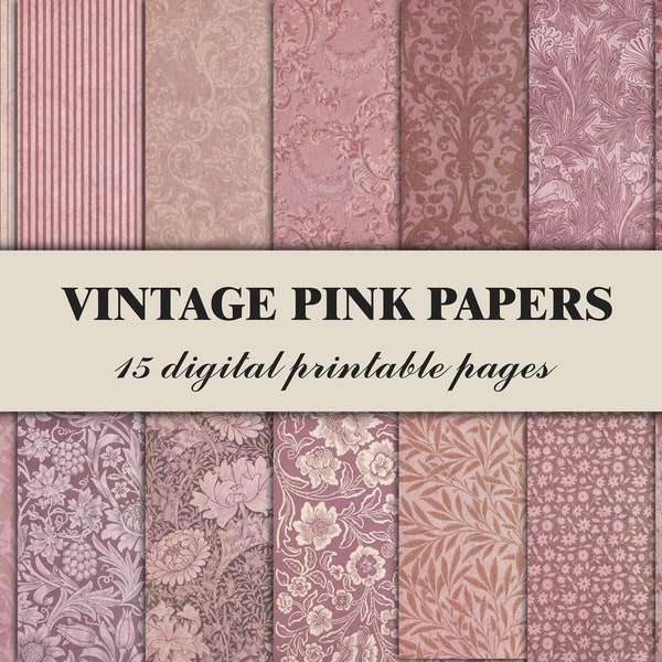 Vintage Pink Scrapbook Paper Floral Ornamental Pattern Rose Junk Journal Pages Printable Digital Background Shabby Chic