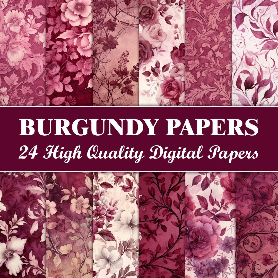 Burgundy Valentine Scrapbook Paper Junk Journal Ephemera Floral Vintage ...