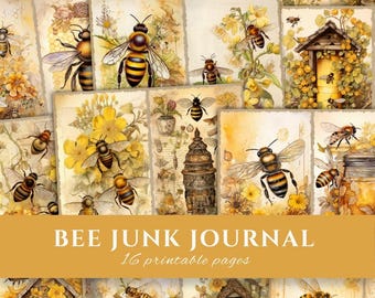 Bee Junk Journal Pages Bees Yellow Junk Journal Kit Floral Scrapbook Paper Bee Ephemera Bundle Craft Supplies Digital Bee Embellishments