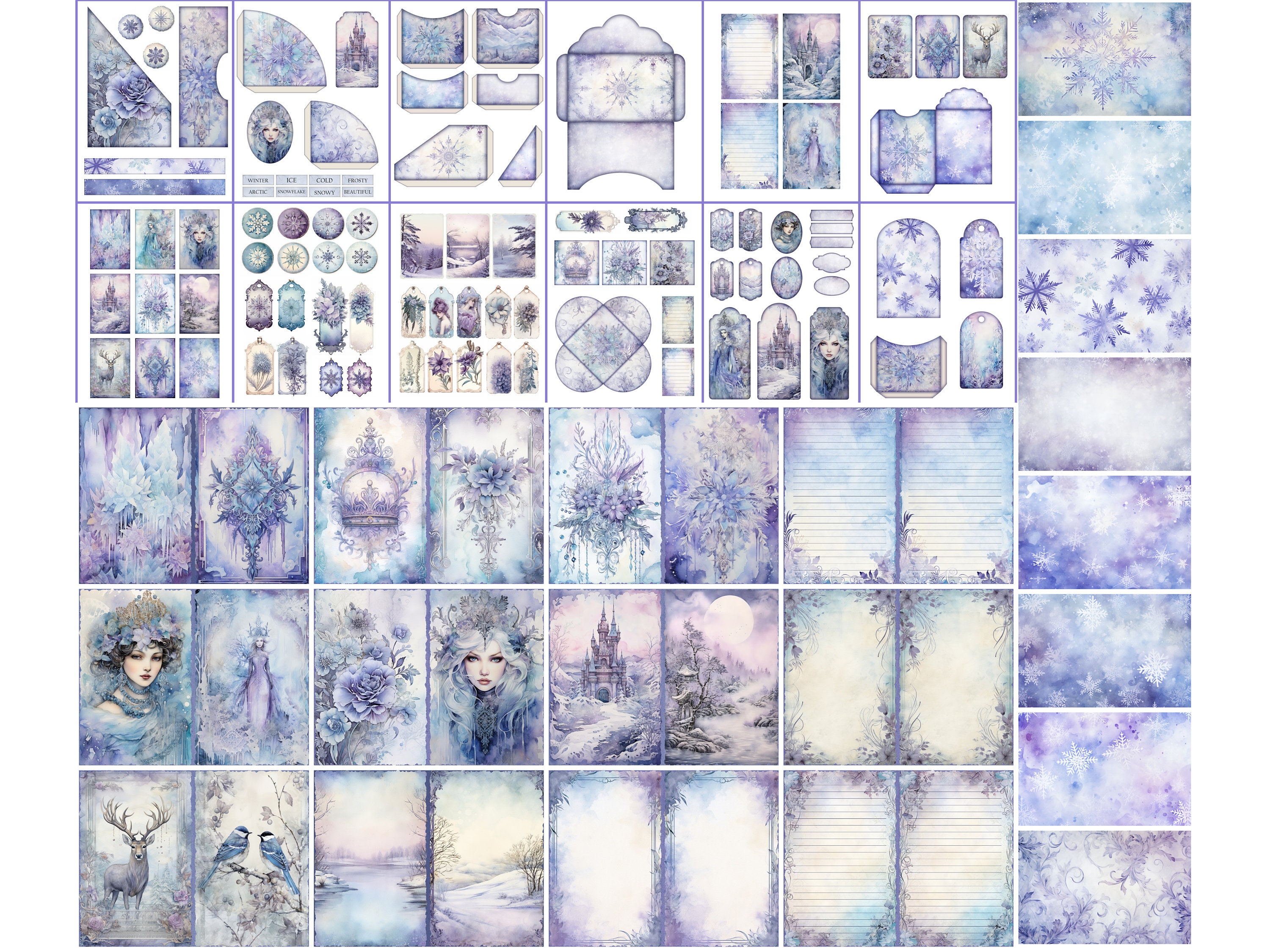 Winter Junk Journal Kit Blue Christmas Junk Journal Pages Purple Winter ...