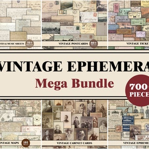 Éphémères pour journaux indésirables, pack éphémère vintage, paquet éphémère, vieux papiers, cartes postales, lettres, cartes de cabinet, cartes anciennes, kit de scrapbooking