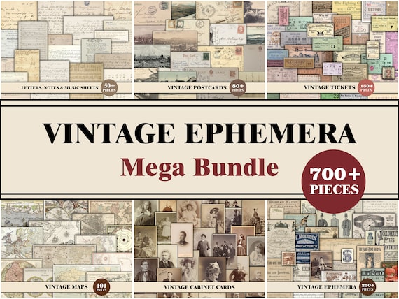 Ephemera For Junk Journals, Vintage Ephemera Pack, Ephemera Bundle, Old Papers, Postcards, Letters, Cabinet Cards, Old Maps, Scrapbook Kit