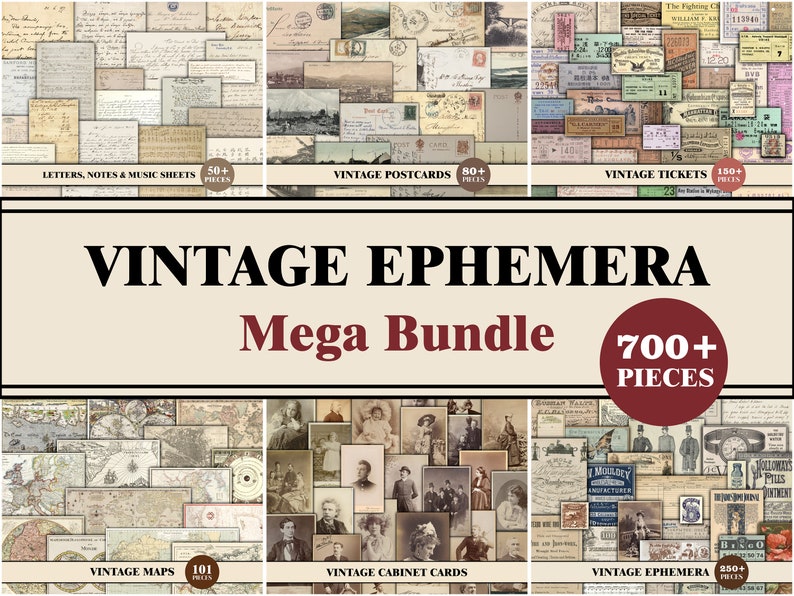 Ephemera For Junk Journals, Vintage Ephemera Pack, Ephemera Bundle, Old Papers, Postcards, Letters, Cabinet Cards, Old Maps, Scrapbook Kit image 1