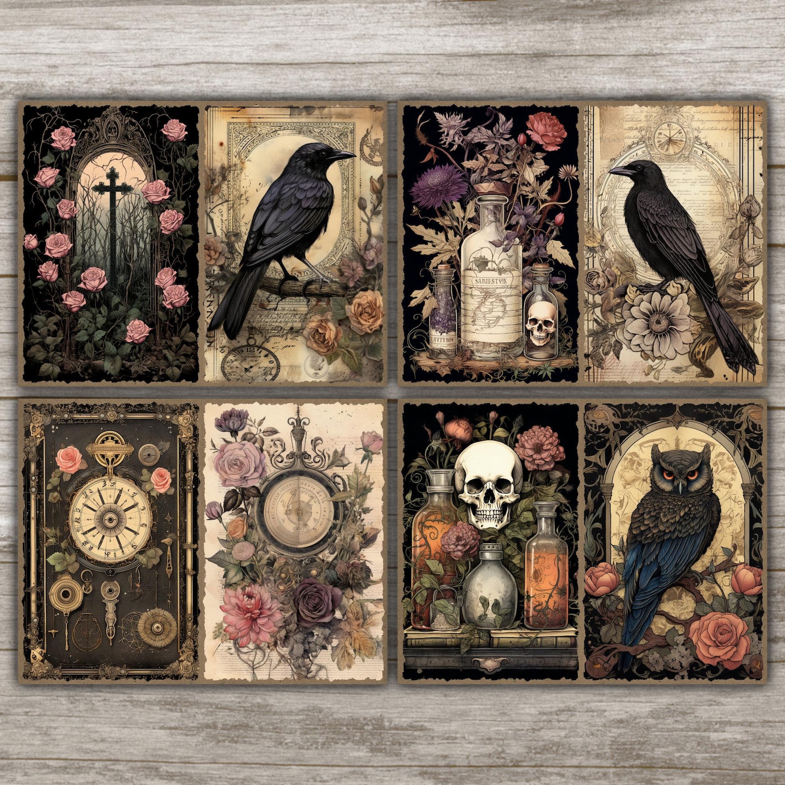 Dark Floral Gothic Junk Journal Kit Victorian Pink Roses Black ...