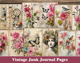 Vintage Junk Journal Pages Floral Junk Journal Old Paper Junk Journal Kit Pages For Journals Scrapbook Old Paper Digital Ephemera Bundle