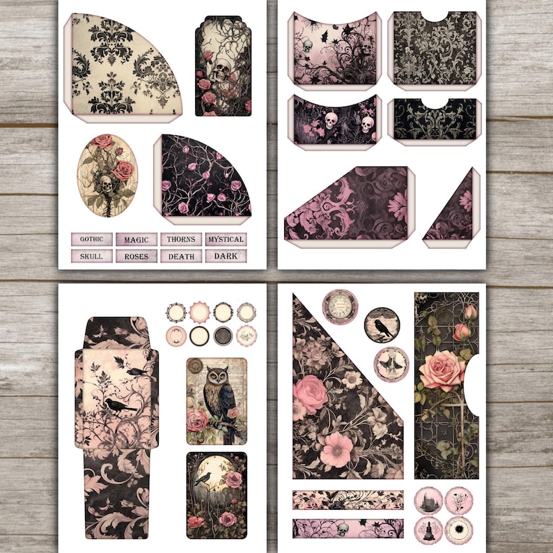 Dark Floral Gothic Junk Journal Kit Victorian Pink Roses Black ...