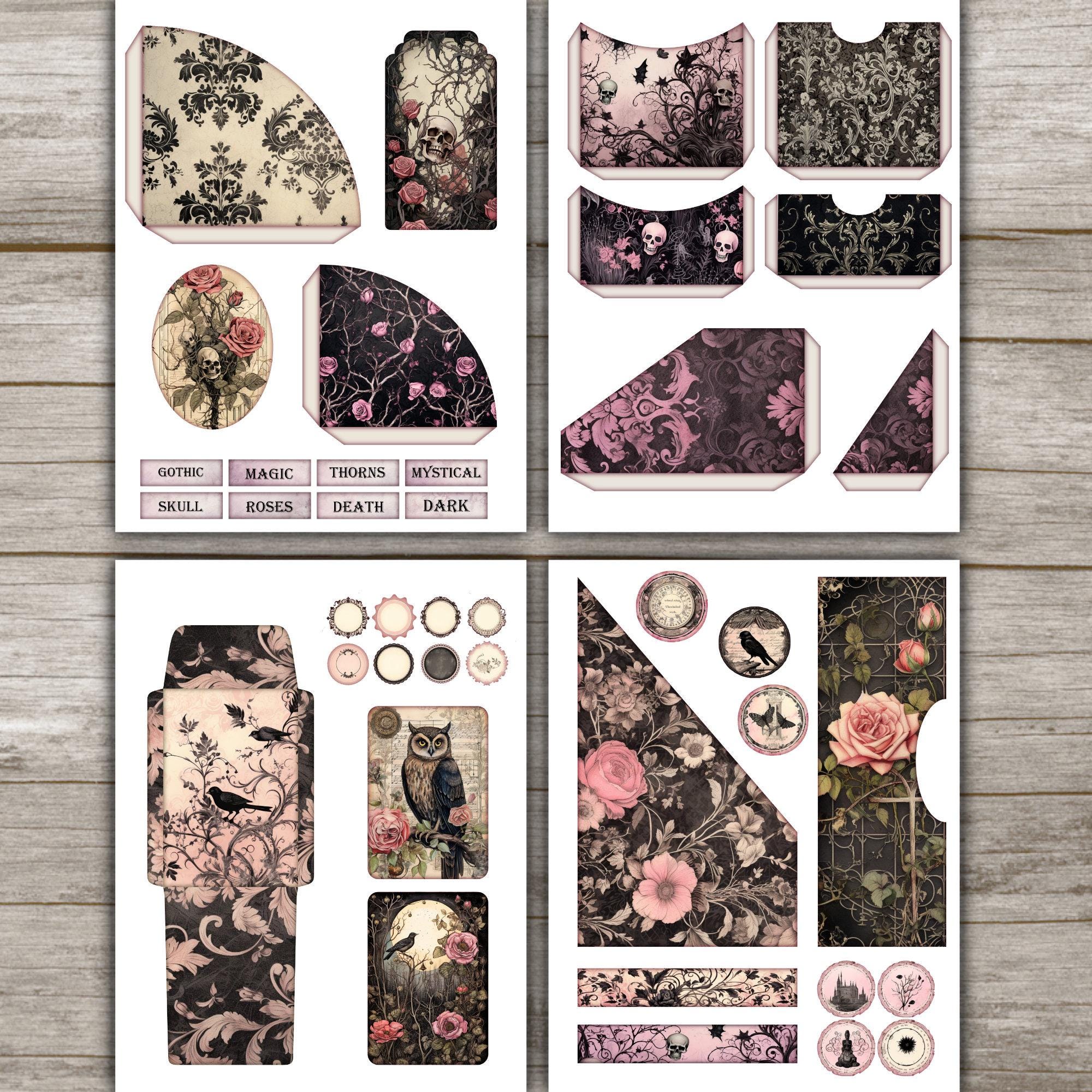 Dark Floral Gothic Junk Journal Kit Victorian Pink Roses Black ...