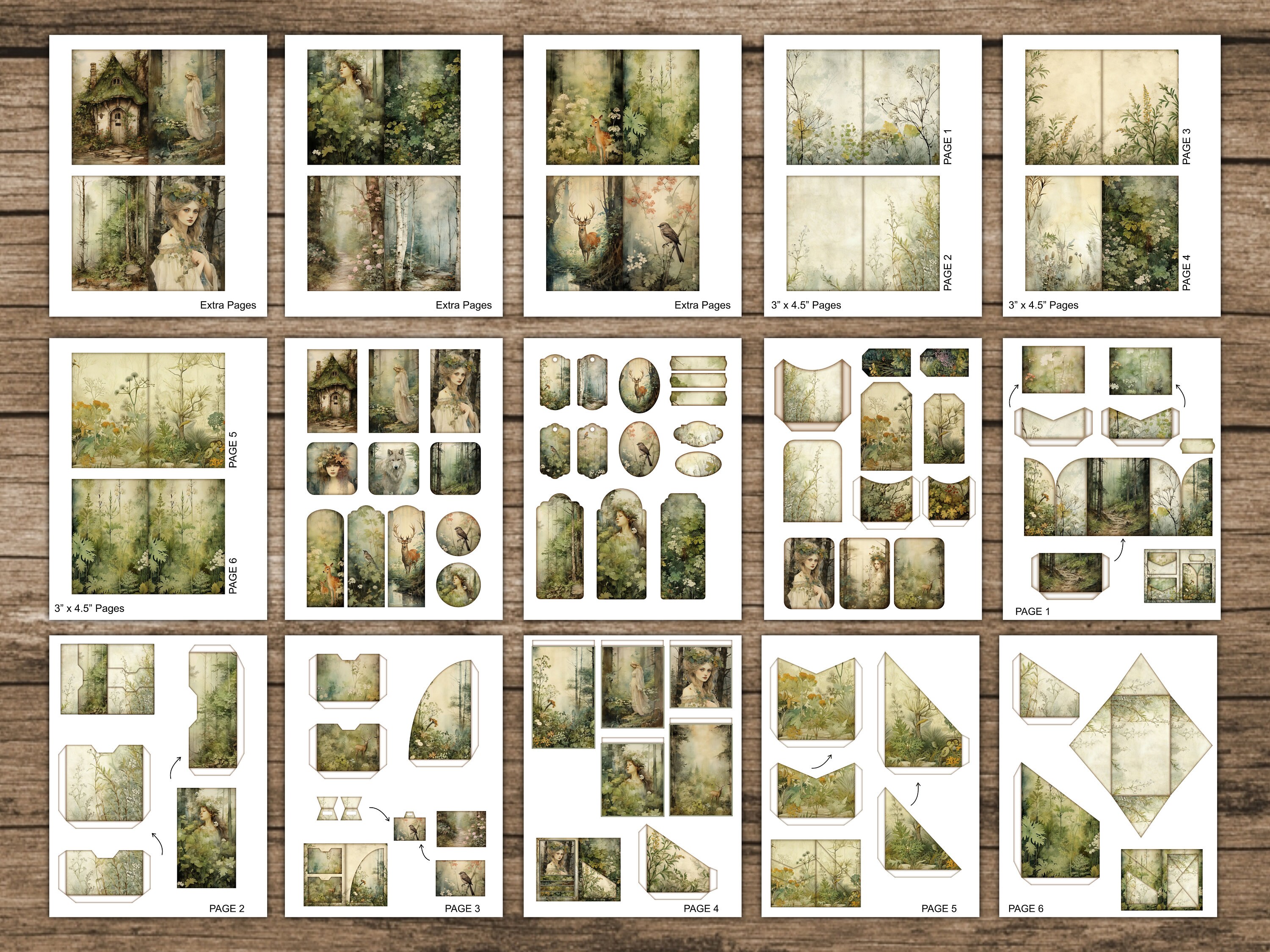 Forest Junk Journal Kit Woodland Mini Junk Journal Pages Tags Labels ...