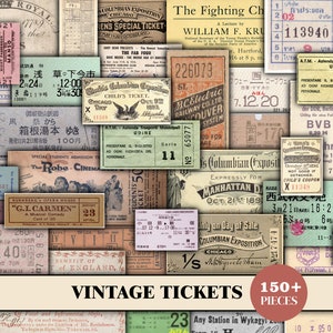 Vintage Tickets Ephemera For Junk Journals, Junk Journal Tags, Labels, Ephemera Bundle, Pack, Collage Sheet, Stamps, Digital Scrapbook Kit
