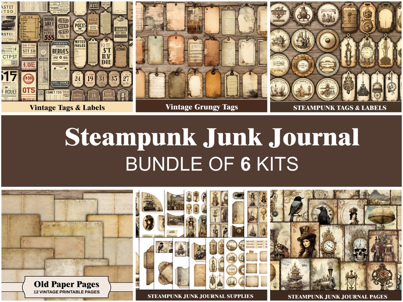 Steampunk Junk Journal Kit Printable Ephemera Bundle Industrial Junk ...