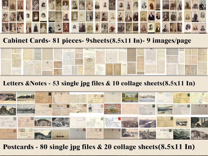 Ephemera For Junk Journals, Vintage Ephemera Pack, Ephemera Bundle, Old Papers, Postcards, Letters, Cabinet Cards, Old Maps, Scrapbook Kit image 8